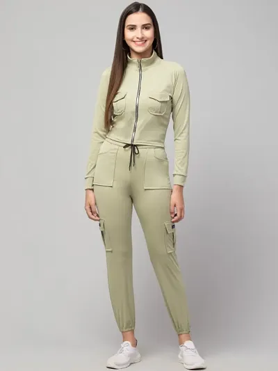 Women Zipper Lifestyle Solid Tracksuits