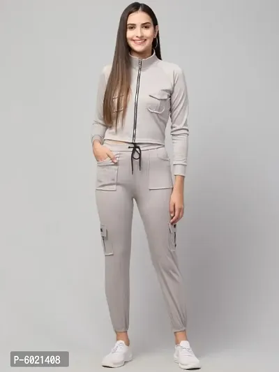 Women Zipper Lifestyle Solid Tracksuits