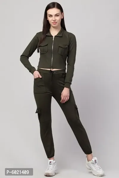 Women Zipper Lifestyle Solid Tracksuits