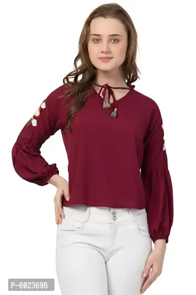 Women's Embroidered Maroon Rayon Top-thumb0