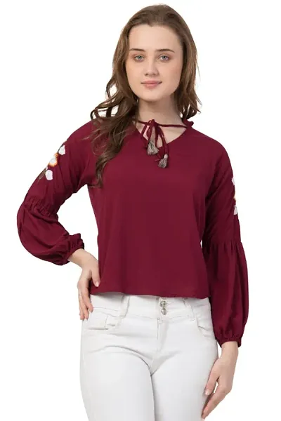  Women's Embroidered Maroon Rayon Top