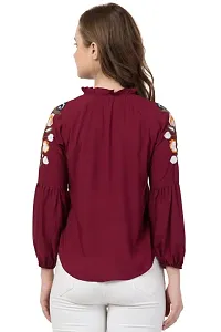 Women's Embroidered Maroon Rayon Top-thumb2
