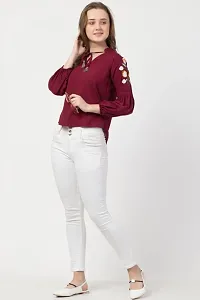 Women's Embroidered Maroon Rayon Top-thumb3