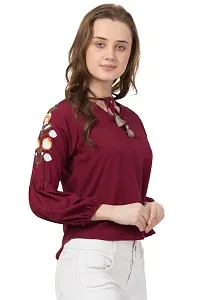 Women's Embroidered Maroon Rayon Top-thumb4