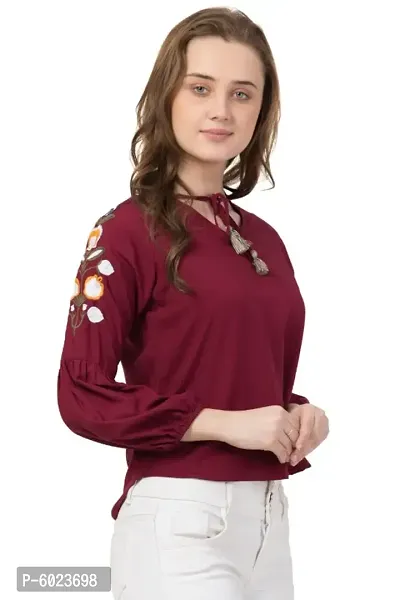 Women's Embroidered Maroon Rayon Top-thumb5