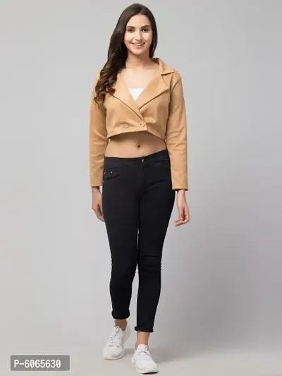 Women Solid Double-Breasted Casual Suede Blazer