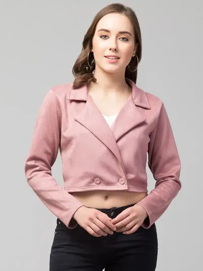 Women Solid Double-Breasted Casual Suede Blazer