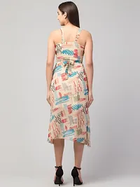 Women Printed Sleeveless Georgette Front Slit knee length Dress-thumb4