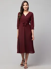 Women Solid Belted Midi Dress-thumb1