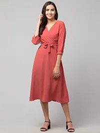 Women Solid Belted Midi Dress-thumb1