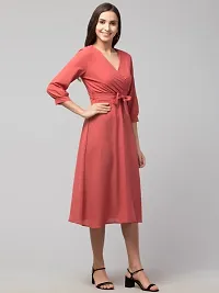 Women Solid Belted Midi Dress-thumb2