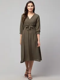 Women Solid Belted Midi Dress-thumb1