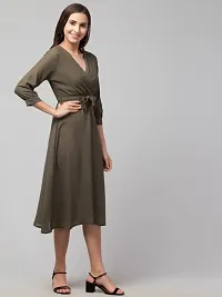 Women Solid Belted Midi Dress-thumb2