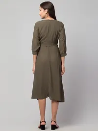 Women Solid Belted Midi Dress-thumb4