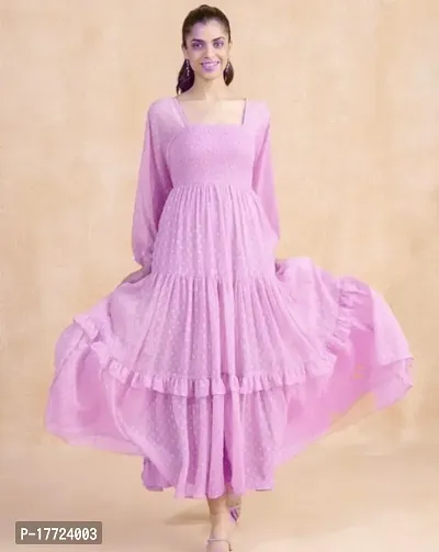 Womens Maxi Length Smocked Chiffon Dress