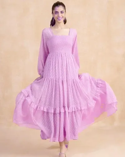 Womens Maxi Length Smocked Chiffon Dress