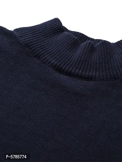 Men Navy Blue Solid Pullover Sweater-thumb2