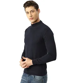 Men Navy Blue Solid Pullover Sweater-thumb2