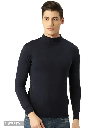 Men Navy Blue Solid Pullover Sweater-thumb0