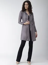 Elegant Grey Viscose Rayon Solid Trench Coat For Women-thumb4