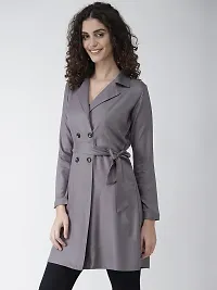 Elegant Grey Viscose Rayon Solid Trench Coat For Women-thumb2