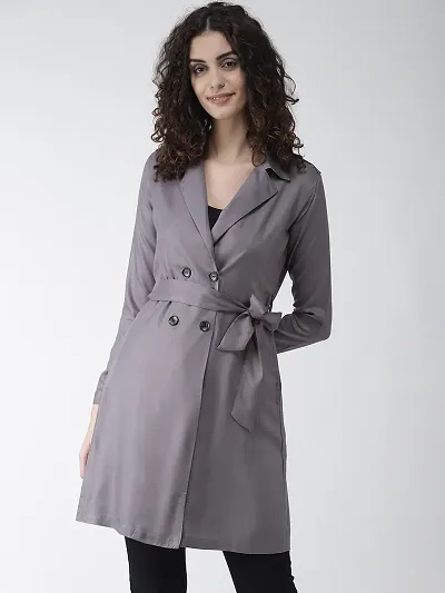 Solid Long Trench Coat for Women