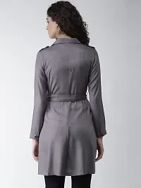 Elegant Grey Viscose Rayon Solid Trench Coat For Women-thumb3