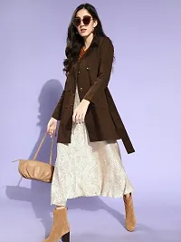 Elegant Brown Cotton Solid Double-Breasted Trench Coat For Women-thumb3
