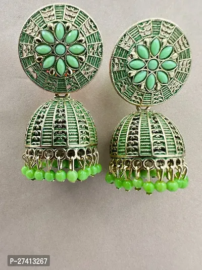 Trendy Green Brass Jhumkas Earrings For Women