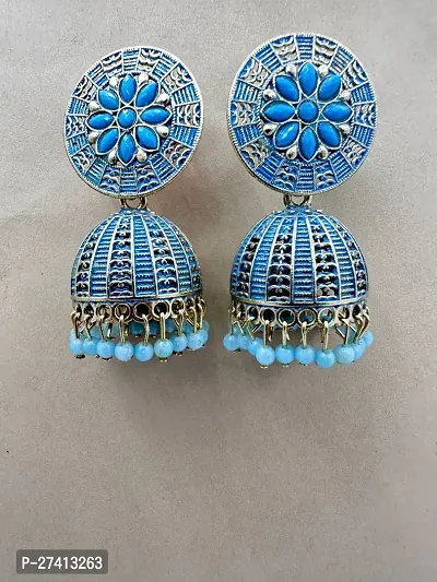 Trendy Blue Brass Jhumkas Earrings For Women