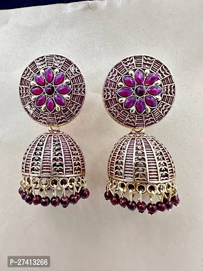 Trendy Pink Brass Jhumkas Earrings For Women