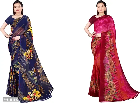 Stylish Multicoloured Georgette Saree With Blouse Piece For Women Pack Of 2