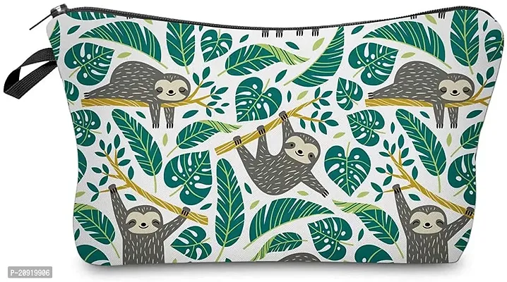 Prextex Printed Makeup Pouch for Women, Stylish Pouches for Makeup Accessories  Travel Organiser, Cosmetic Pouch, Toiletry Make up Bag - Green Sloth