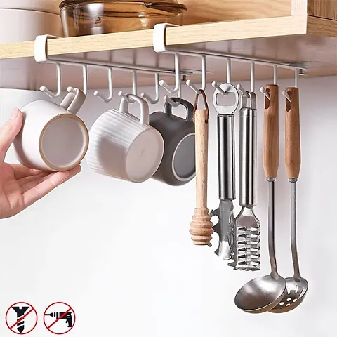 FowWelt Metal 6 Hooks Under Shelf Cup Holder Multifunctional Kitchen Utensil Rack for Hanging