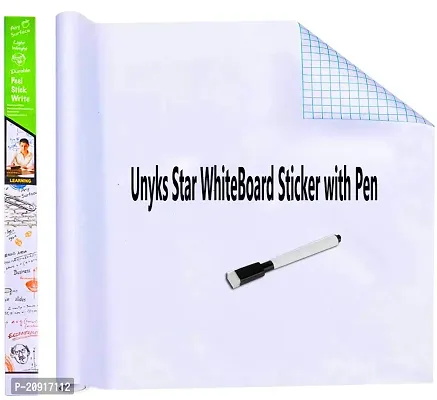 Unyks Star Whiteboard Sticker Wall Decal,Self-Adhesive White Board Sticker Vinyl Peel and Stick Paper for School, Office, Home, Kids Drawing with 1 Marker (45x200cm)-thumb0