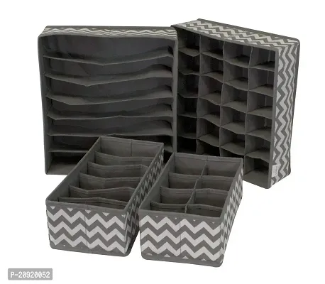 FowWelt Foldable Set of 4 Cloth Storage Box Closet Dresser Drawer Organizer Cube Basket Bins Containers Divider with Drawers for Underwear, Bras, Socks, Ties, Scarves (Se ot 4 - Grey Wave)