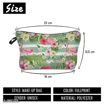 Prextex Printed Makeup Pouch for Women, Stylish Pouches for Makeup Accessories  Travel Organiser, Cosmetic Pouch, Toiletry Make up Bag - Green Flamingo-thumb3
