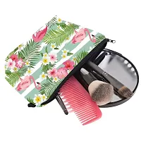 Prextex Printed Makeup Pouch for Women, Stylish Pouches for Makeup Accessories  Travel Organiser, Cosmetic Pouch, Toiletry Make up Bag - Green Flamingo-thumb3