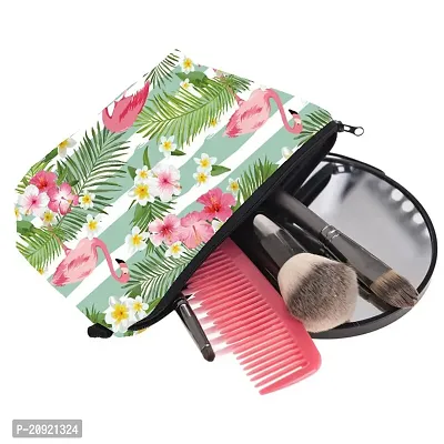 Prextex Printed Makeup Pouch for Women, Stylish Pouches for Makeup Accessories  Travel Organiser, Cosmetic Pouch, Toiletry Make up Bag - Green Flamingo-thumb4