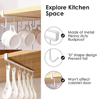 FowWelt Metal 6 Hooks Under Shelf Cup Holder Multifunctional Kitchen Utensil Rack for Hanging (Pack of 2_White)-thumb4