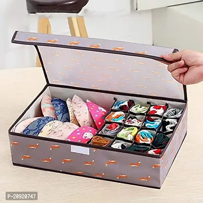 Prextex Innerwear Organizer 16+1 Compartment Foldable Fabric Storage Box for Closet, Storage Box/Closet Organizer/Drawer Organizer, Underwear Closet Storage for Socks, Bra - Grey Brown Fox