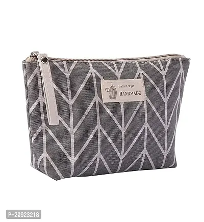 Prextex Canvas Cosmetic Bags Printed Makeup Bag Multi-Function Travel Organizer Pouch with Zipper for Women Girls Vacation Travel - Grey Pattern