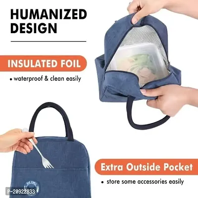 FowWelt Lunch Bags for Office Women  Men Insulated Fabric Carriage Bags for Lunch Portable Reusable Multipurpose Washable Printed Tiffin Bags Leak Proof Carry Bag Kids School - Navy Blue-thumb2