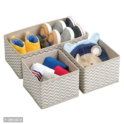 FowWelt Foldable Set of 3 Cloth Storage Box Closet Dresser Drawer Organizer Cube Basket Bins Containers Divider with Drawers for Underwear, Bras, Socks, Ties, Scarves (Set of 3 - Grey Wave)