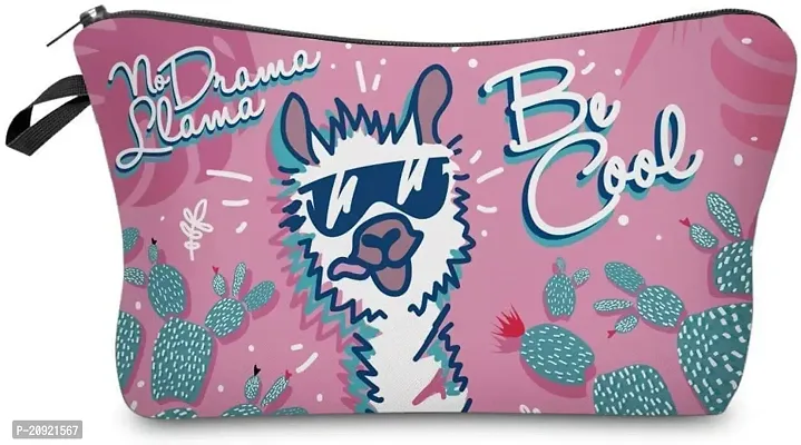 Prextex Printed Makeup Pouch for Women, Stylish Pouches for Makeup Accessories  Travel Organiser, Cosmetic Pouch, Toiletry Make up Bag - Cool Llama