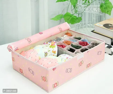 Prextex Innerwear Organizer 16+1 Compartment Non-Smell Non Woven Foldable Fabric Storage Box for Closet - Pink Candy