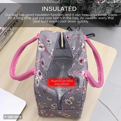 FowWelt Insulated Lunch Bags Small for Women Work, Student, Kids to School, Thermal Cooler Tote Bag, Picnic Organizer Storage Lunch Box Portable and Reusable (Grey Rose Flower)-thumb2