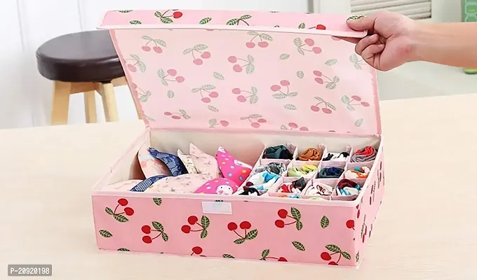 Prextex Innerwear Organizer 16+1 Compartment Non-Smell Non Woven Foldable Fabric Storage Box for Closet - Pink Cherry-thumb0