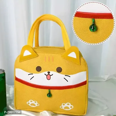 Unyks Star Insulated Reusable Lunch Bag Tote Bag for Women Printed Lunch Bag for School Picnic Office Outdoor Gym (3D Yellow White Cat)-thumb3