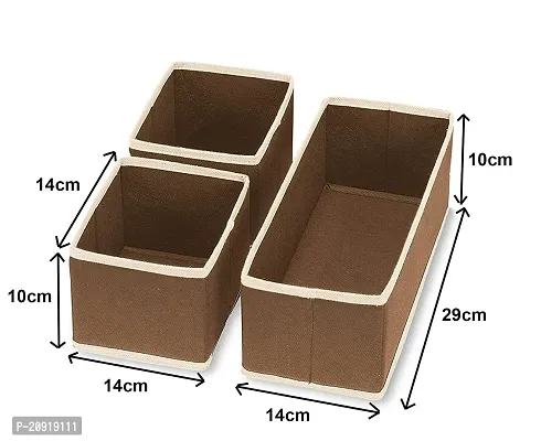FowWelt Foldable Set of 3 Cloth Storage Box Closet Dresser Drawer Organizer Cube Basket Bins Containers Divider with Drawers for Underwear, Bras, Socks, Ties, Scarves (Set of 3 - Brown)-thumb2